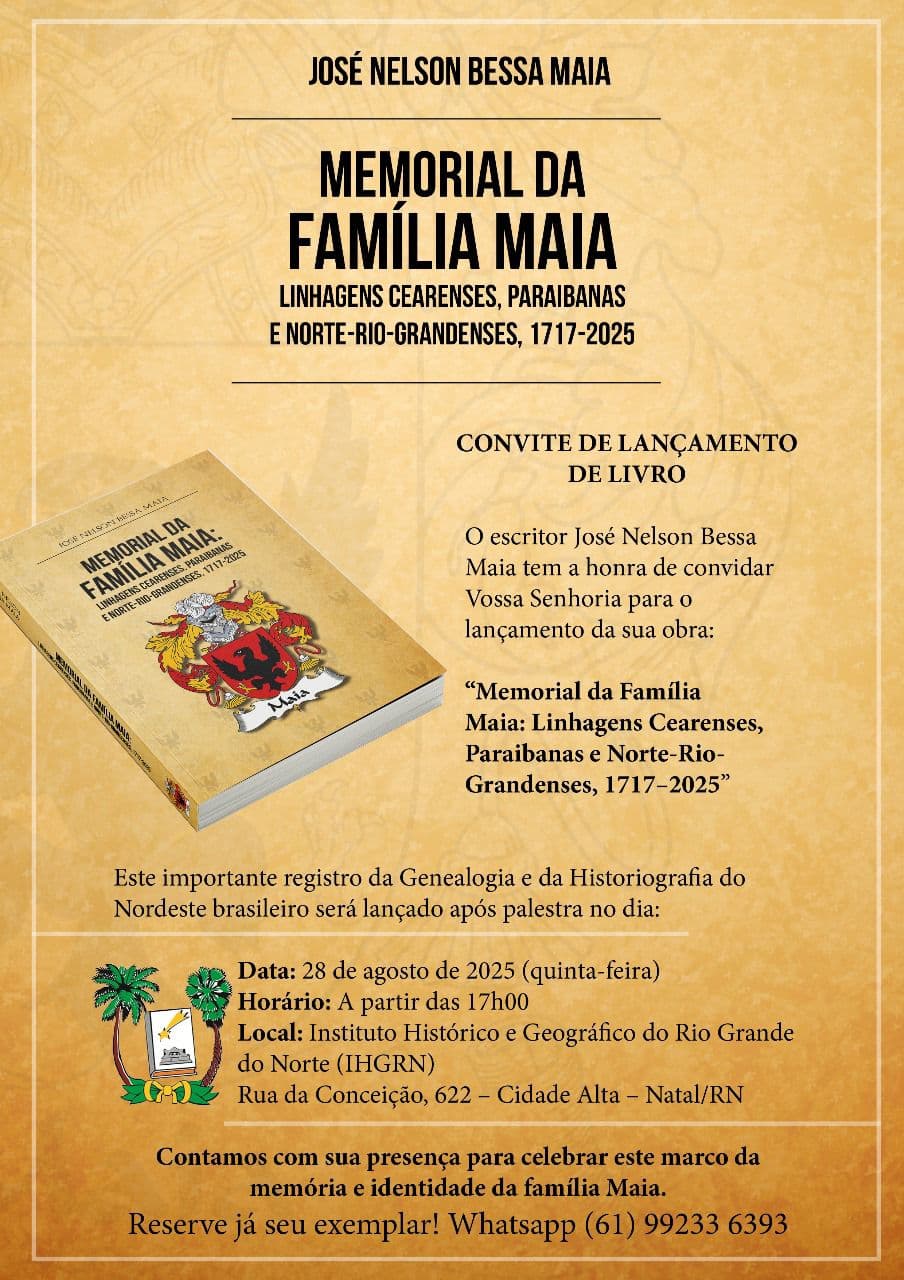 Livro que resgata história da família Maia será lançado em Natal no dia 28 de agosto