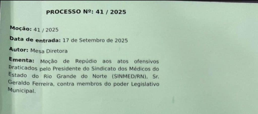 Câmara Municipal de Natal aprova moção de repúdio contra presidente do Sindicato dos Médicos