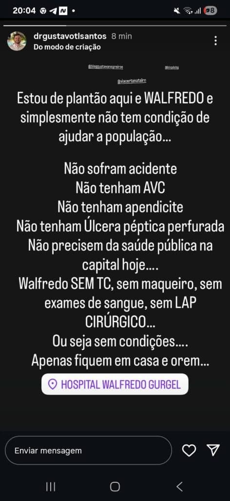 Médico de plantão no Walfredo faz um alerta desesperado e mostra o caos no hospital