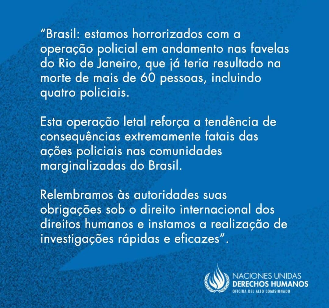 ONU critica operação no RJ e cobra investigação sobre mortes em megaoperação: ‘Horrorizada'