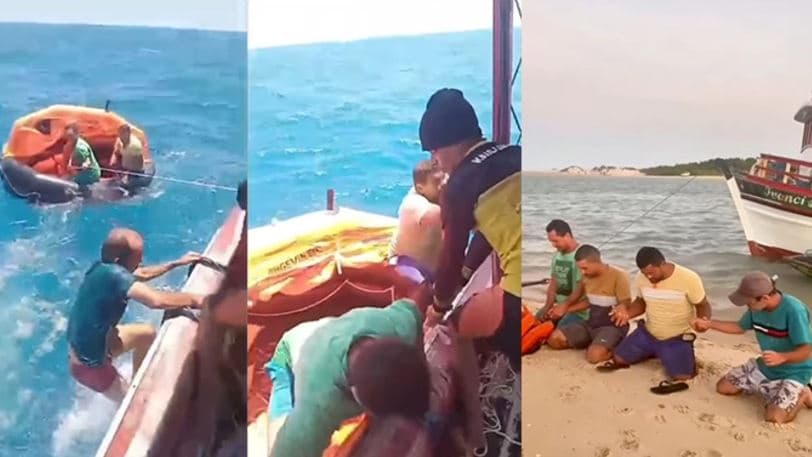 VÍDEO: Pescadores do RN são resgatados no litoral do Ceará após 11h à deriva: ‘maré engoliu o barco'