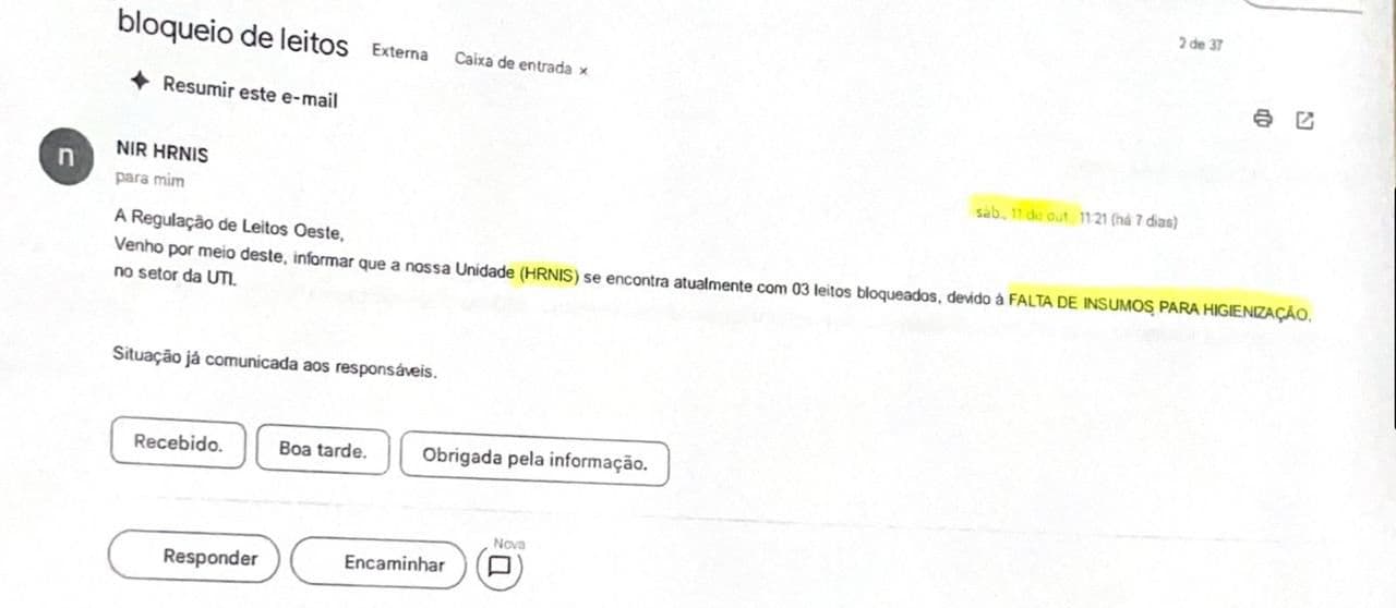 Leitos de UTI estão bloqueados por falta de materiais de limpeza no RN