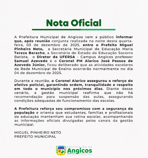 Prefeitura de Angicos se pronuncia após episódios de conflitos de facções que paralisaram a cidade