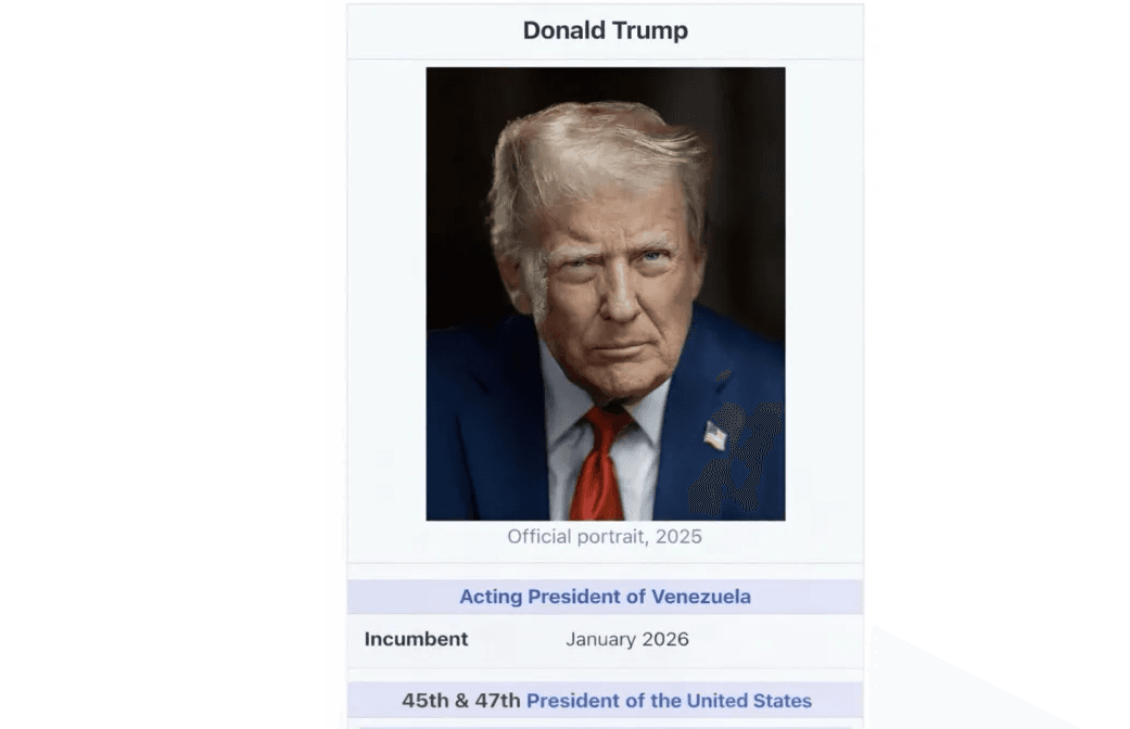Trump publica imagem se autodenominando “presidente interino da Venezuela” nas redes sociais