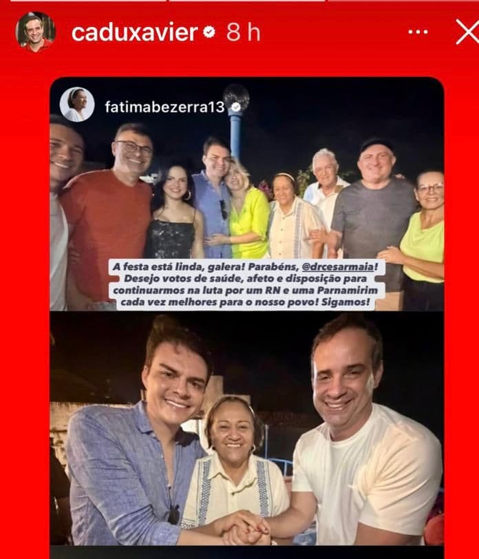 César Maia se abraça com Fátima e Cadu e já tem candidato ao Governo e ao Senado