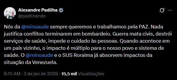 Padilha oferece SUS a feridos na Venezuela e diz que Brasil já absorve impactos da situação no país vizinho