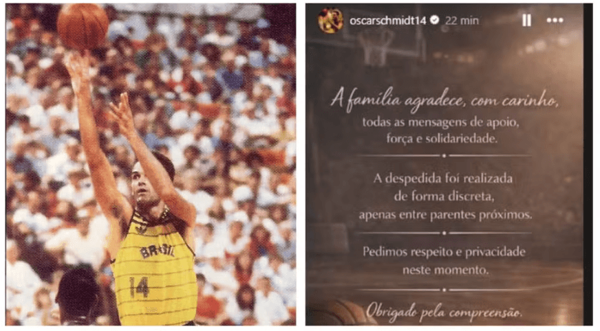Oscar Schmidt é cremado com a camisa da seleção brasileira de basquete em cerimônia reservada