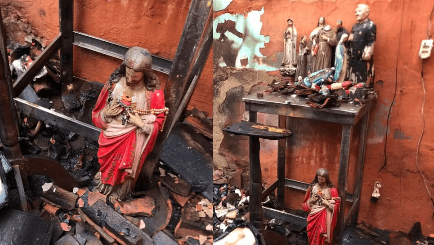 Altar religioso resiste a incêndio em casa no Piauí; imagem de Jesus Cristo ficou intacta