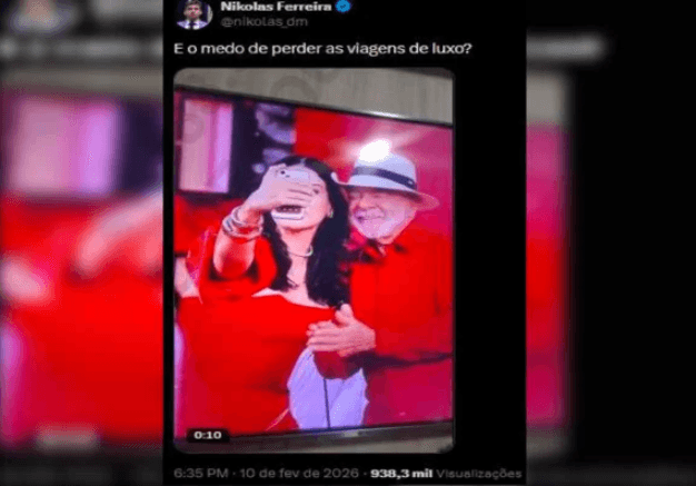 Juiz nega pedido para excluir post de Nikolas sobre Janja e Lula
