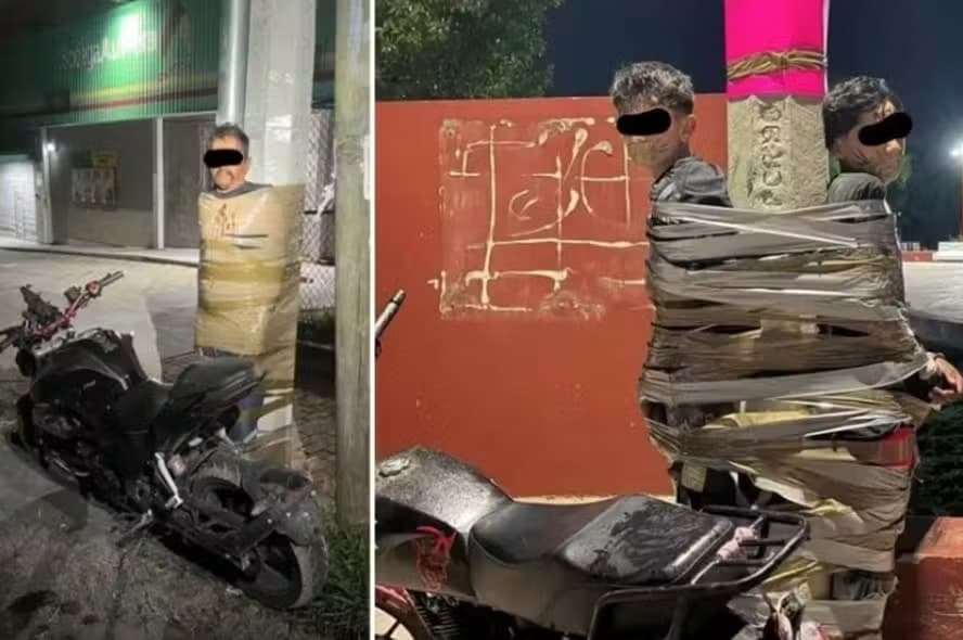 ‘Batman' mexicano é procurado pela polícia após amarrar a postes acusados de roubar motos