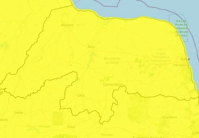 Todo o Rio Grande do Norte entra em alerta de vendaval até sábado