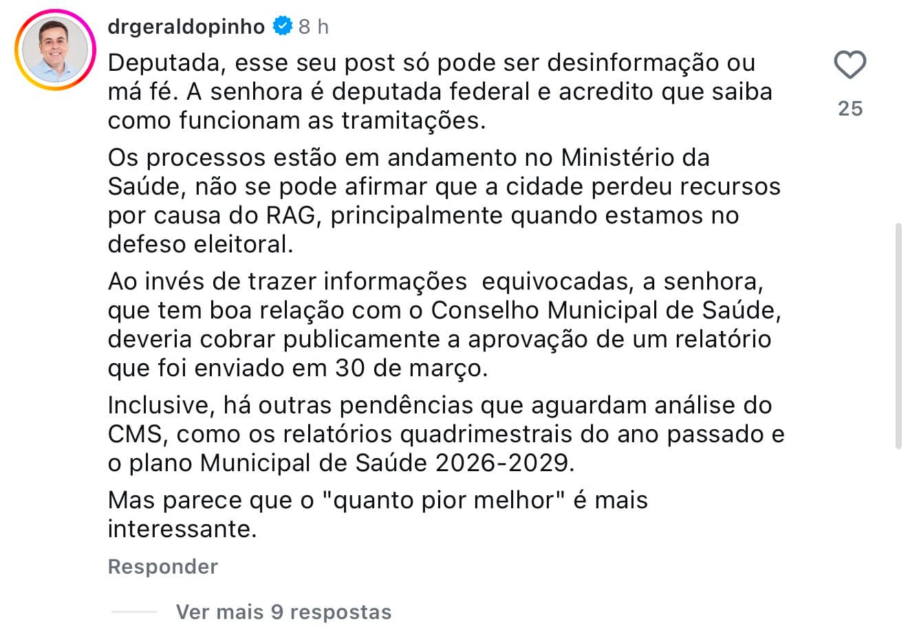 Secretário de Saúde diz que Natália Bonavides é "desinformada ou que usa de má-fé"