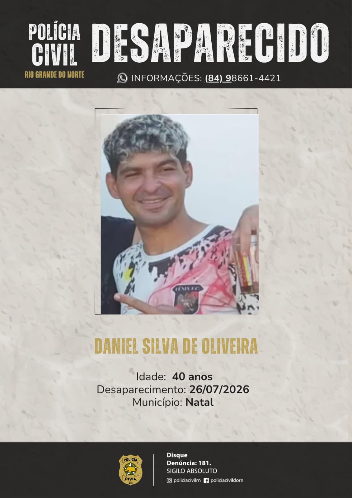 Polícia Civil investiga desaparecimento de professor de futebol em Natal