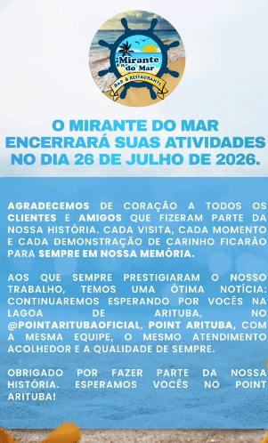 Mais um restaurante anuncia encerramento das atividades na Grande Natal em 2026: o Mirante do Mar, em Tabatinga