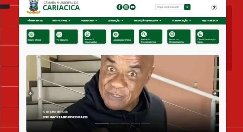 DANOU-SE: Site de Câmara Municipal é invadido e exibe imagem de Kid Bengala