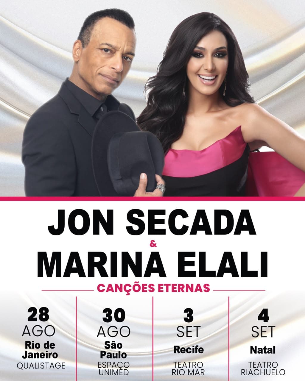 Jon Secada e Marina Elali farão shows em Natal e outras três capitais