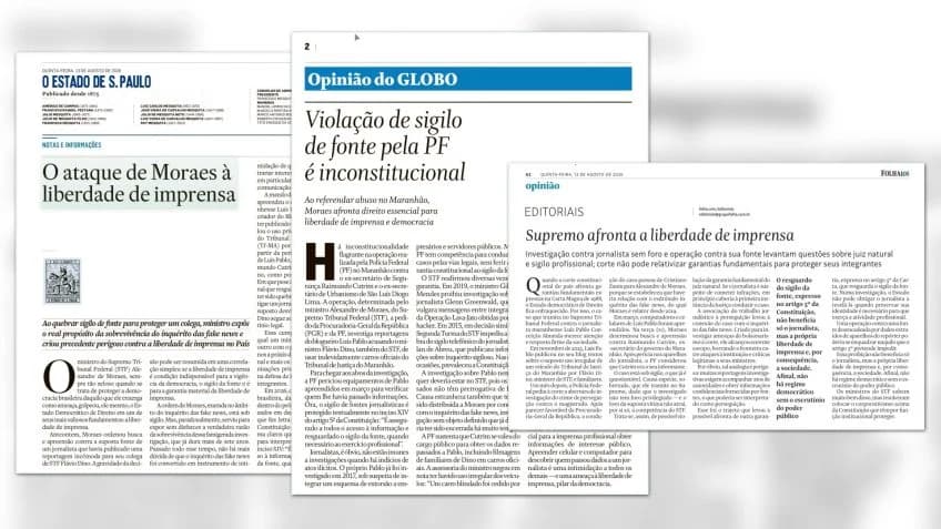 Editoriais de Folha, Estadão e O Globo condenam atuação do STF contra liberdade de imprensa