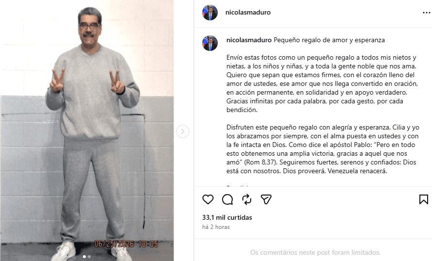 Perfil de Nicolás Maduro no Instagram divuga fotos do ex-ditador venezuelano em prisão nos EUA
