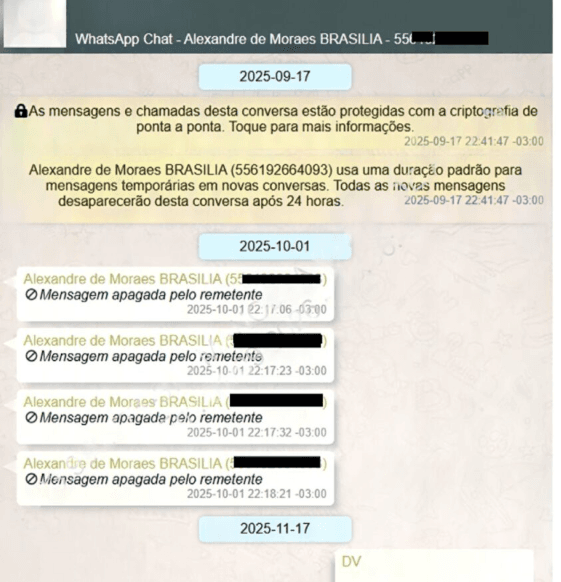 Moraes enviou 4 mensagens autodestrutivas a Vorcaro no dia em que o banqueiro foi preso no aeroporto de Guarulhos