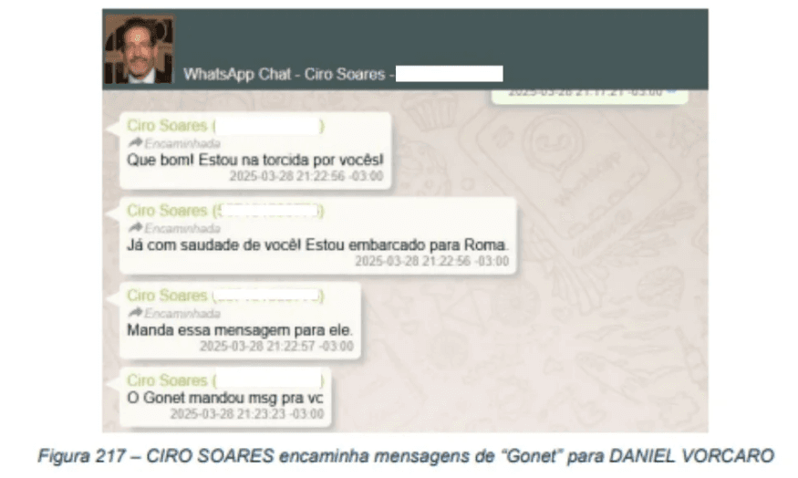 "Estou na torcida por vocês", diz mensagem de Gonet para Vorcaro, encaminhada por advogado