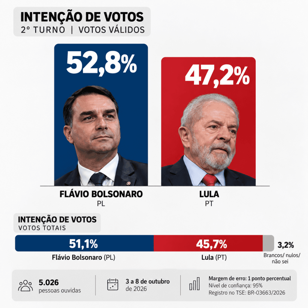 ATLASINTEL: Flávio abre 5,6 pontos sobre Lula no 2º turno e chega a 52,8% dos votos válidos
