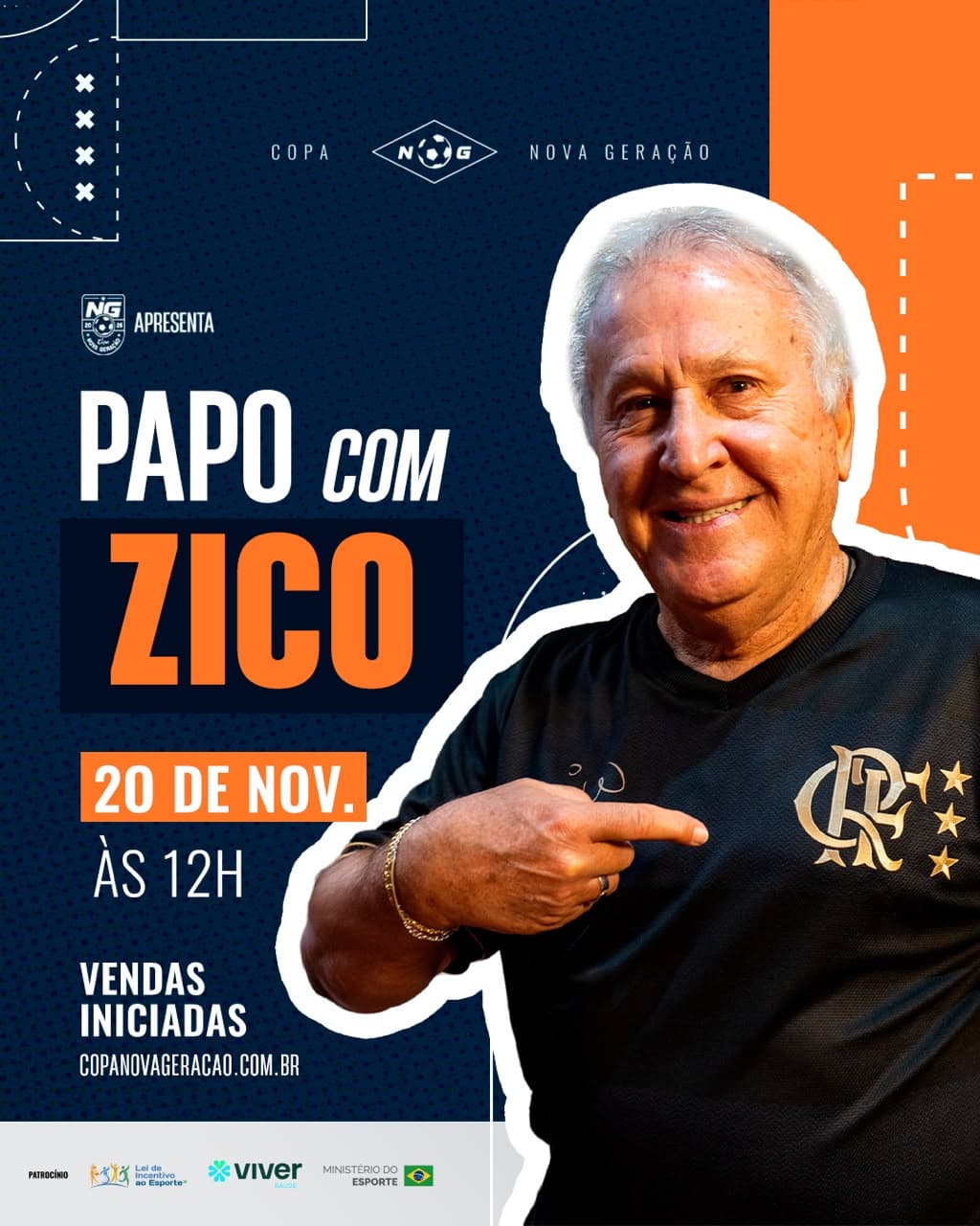 Papo com Zico: ingressos à venda para encontro com ídolo do Flamengo na Arena das Dunas