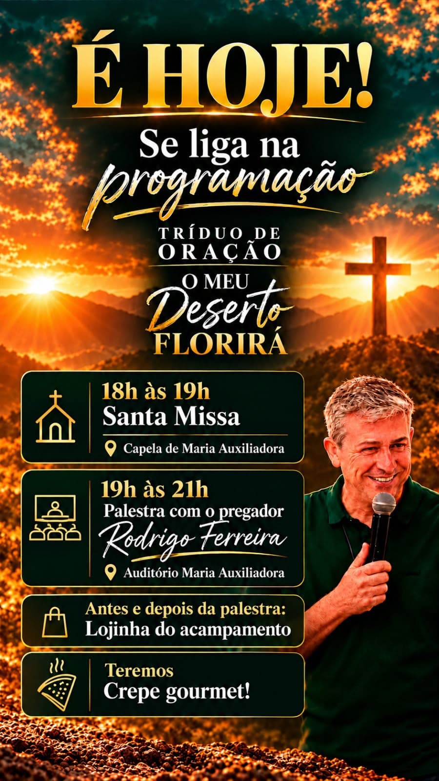 É HOJE! Tríduo de Oração com Rodrigo Ferreira começa nesta segunda-feira em Natal: “O meu deserto florirá”