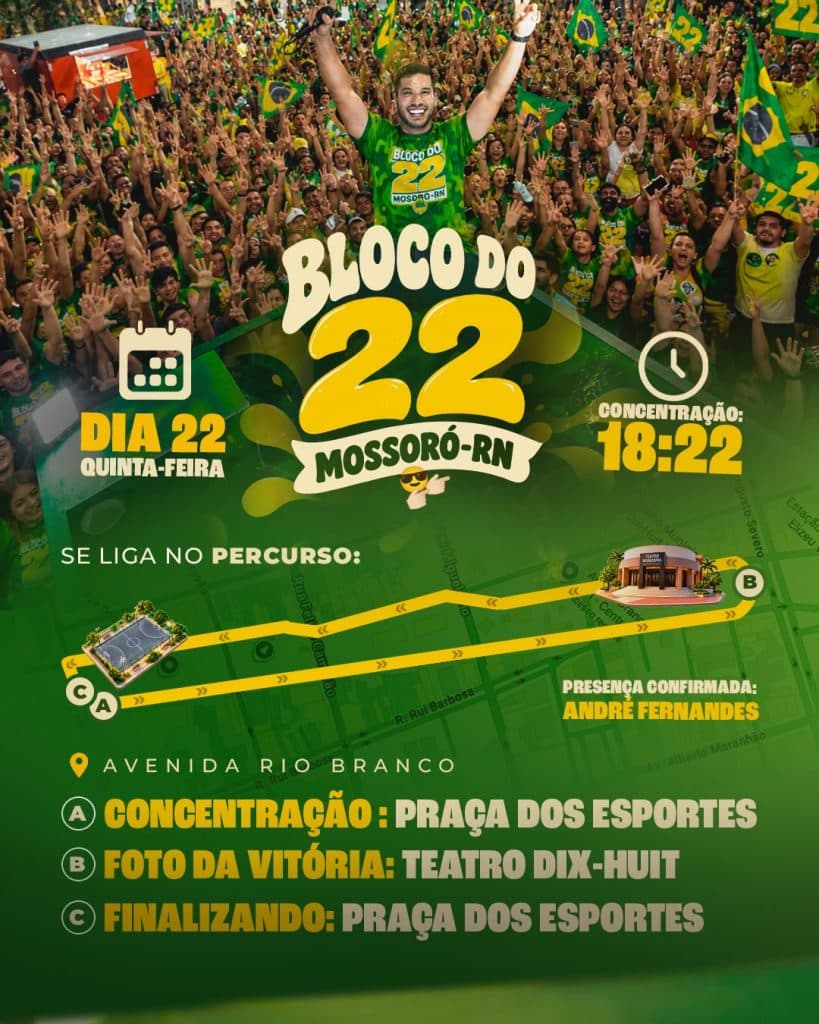 André Fernandes traz o Bloco do 22 para Mossoró nesta quinta-feira