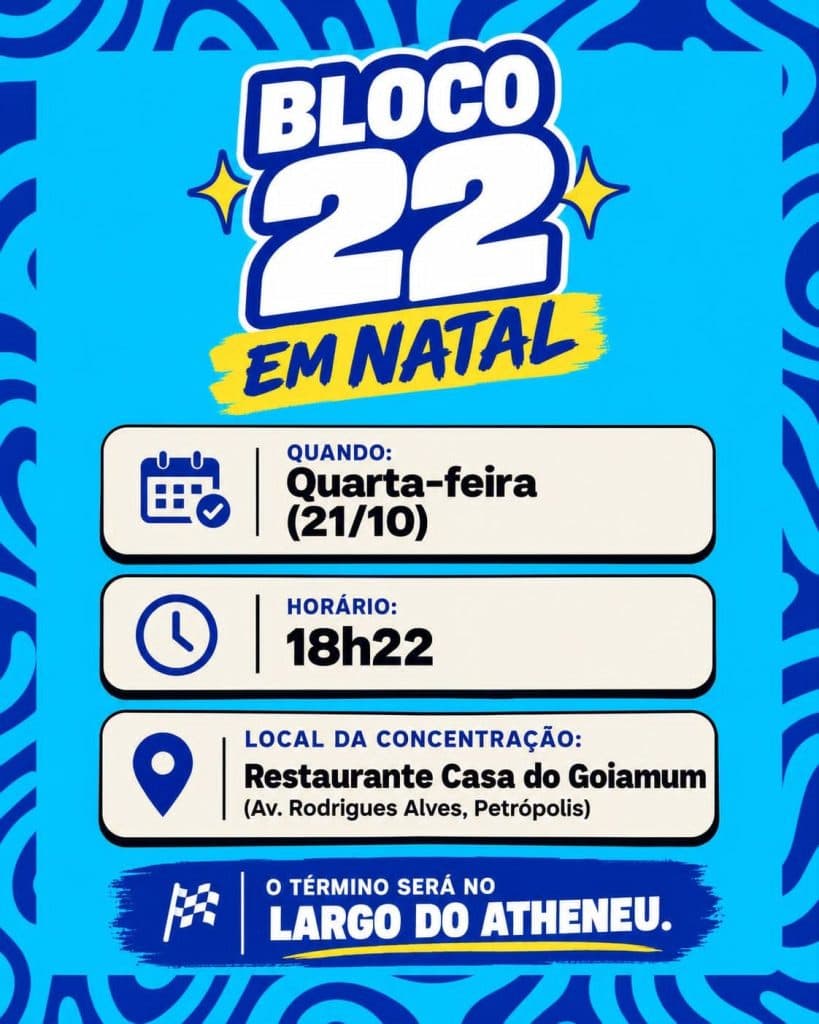 Bloco 22 ganha as ruas de Natal nesta quarta (21) e terá comando de André Fernandes em Mossoró na quinta (22)