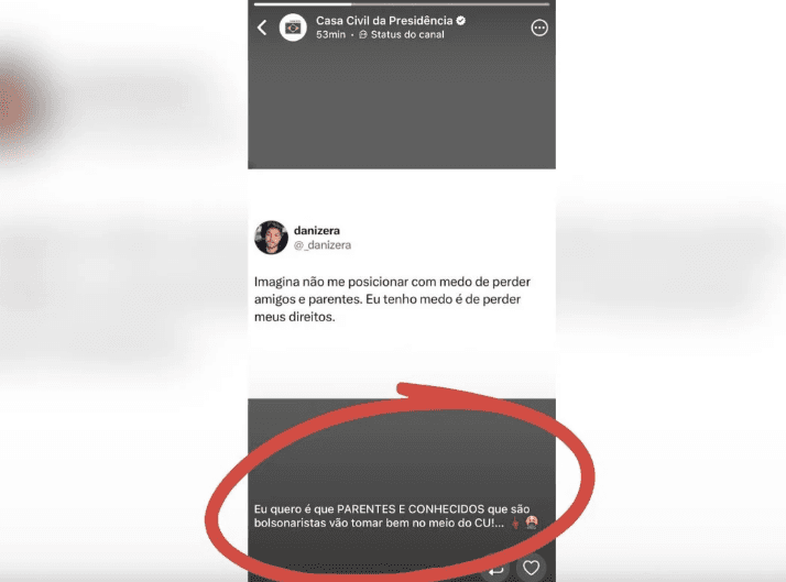 Canal oficial da Casa Civil do governo Lula publica ofensas a bolsonaristas e depois apaga mensagem