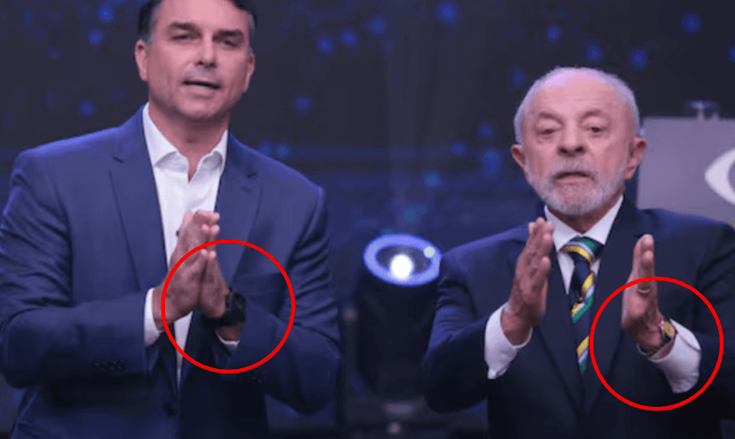 QUASE 100 VEZES MAIS CARO: Lula usa relógio avaliado em R$ 42.000; e Flávio, de R$ 449, em debate na Band