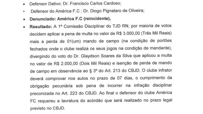 INVASÃO CUSTOU CARO: TJD pune América-RN com perda de mando de campo e multa