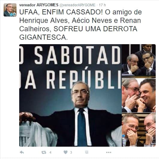 Vereador do partido de Carlos Eduardo comemora cassação de aliado e fim do foro privilegiado para Henrique Alves