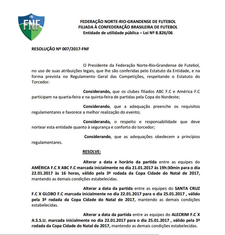 FNF altera data e hora do Clássico entre ABC e América