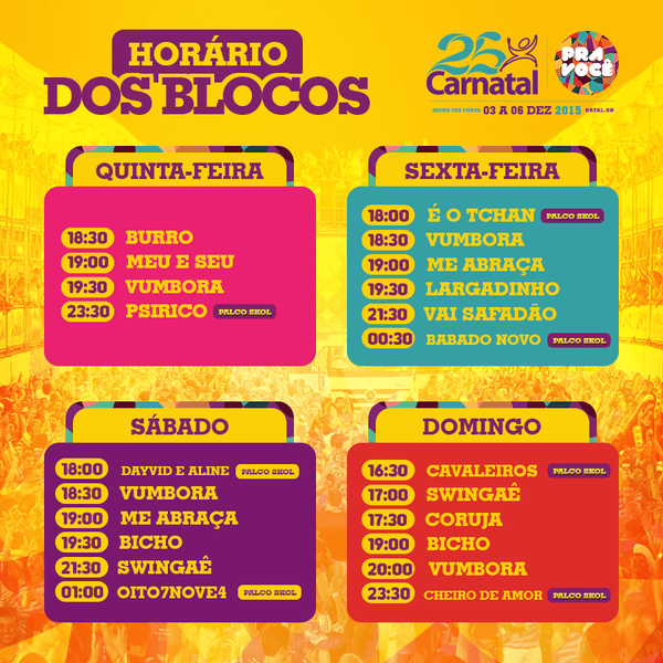 FOLIA: Confira os horários dos blocos do Carnatal 25 anos