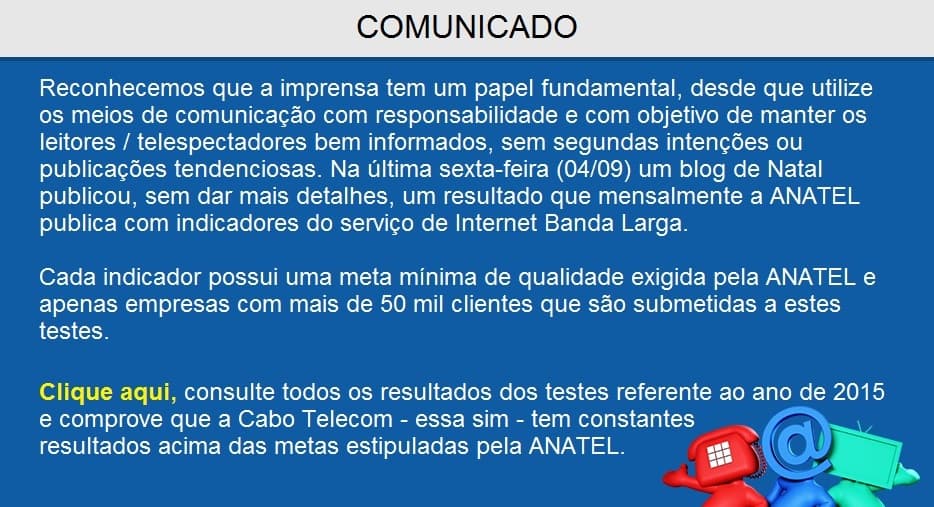 CABO TELECOM veste a carapuça e tenta se defender do que o blog não acusou