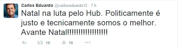 Prefeito de Natal esquece de São Gonçalo e do RN e diz que a disputa pelo HUB é entre Natal, Fortaleza e Recife