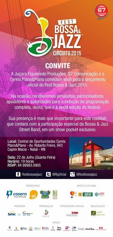 Acontece nesta quarta o lançamento oficial do FEST BOSSA & JAZZ 2015
