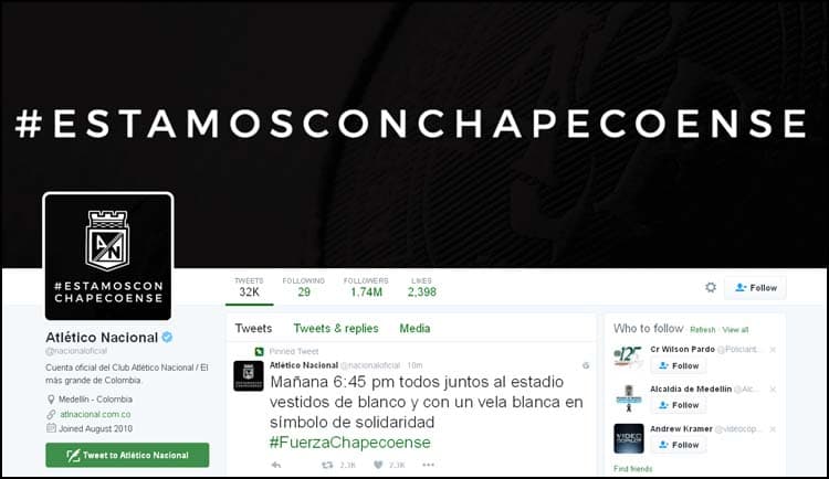 VESTIDOS DE BRANCO: Atlético Nacional e prefeitura de Medellín convocam população para homenagem à Chapecoense