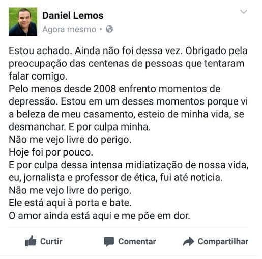 Professor Daniel Lemos aparece e justifica desaparecimento no seu Facebook