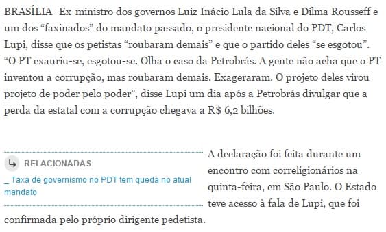E AGORA? Aliado do PT e ex-ministro de Dilma e LULA diz que o PT exagerou no roubo
