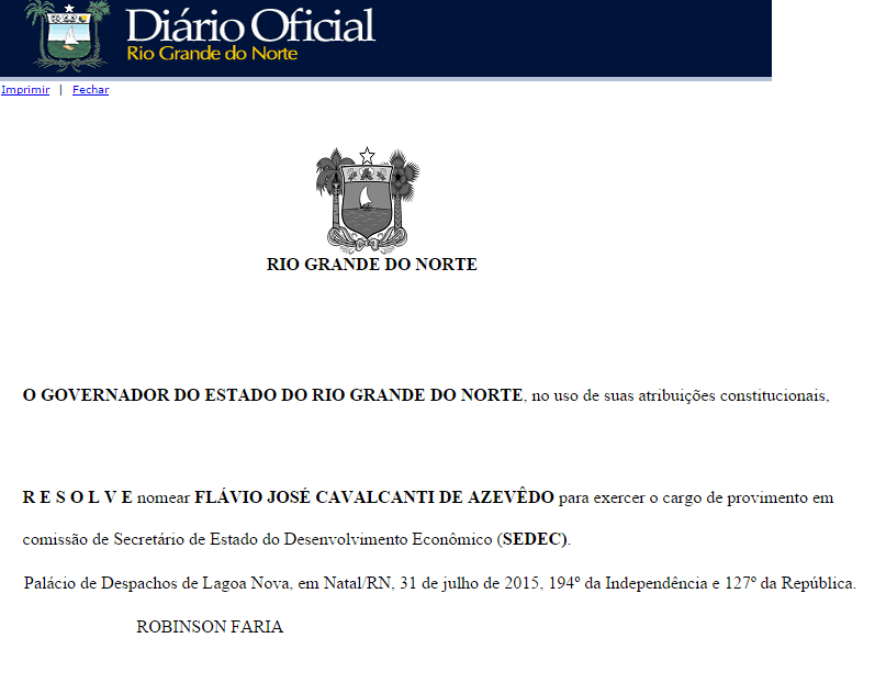 Diário Oficial traz nomeação de Flávio Azevedo para Secretaria de Desenvolvimento