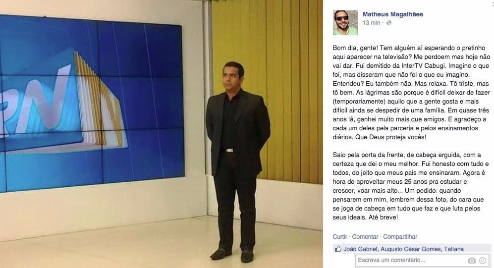 InterTV Cabugi demite apresentador "sem motivo"
