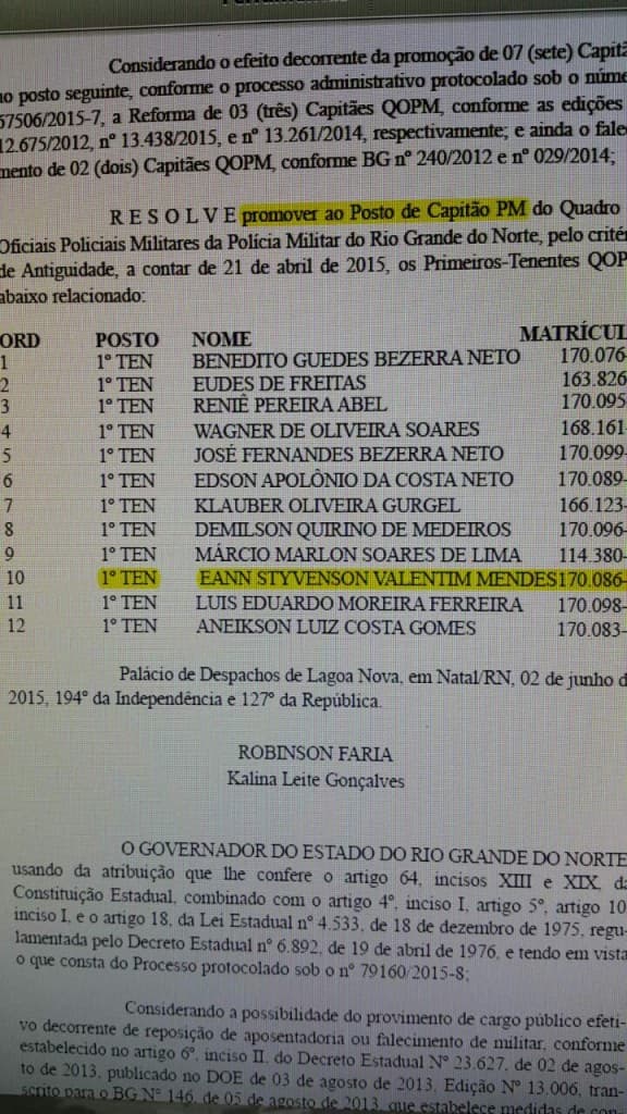 Governador promove 82 oficiais da PM potiguar; coordenador da Lei Seca no RN,  Styvenson Valentim agora é capitão