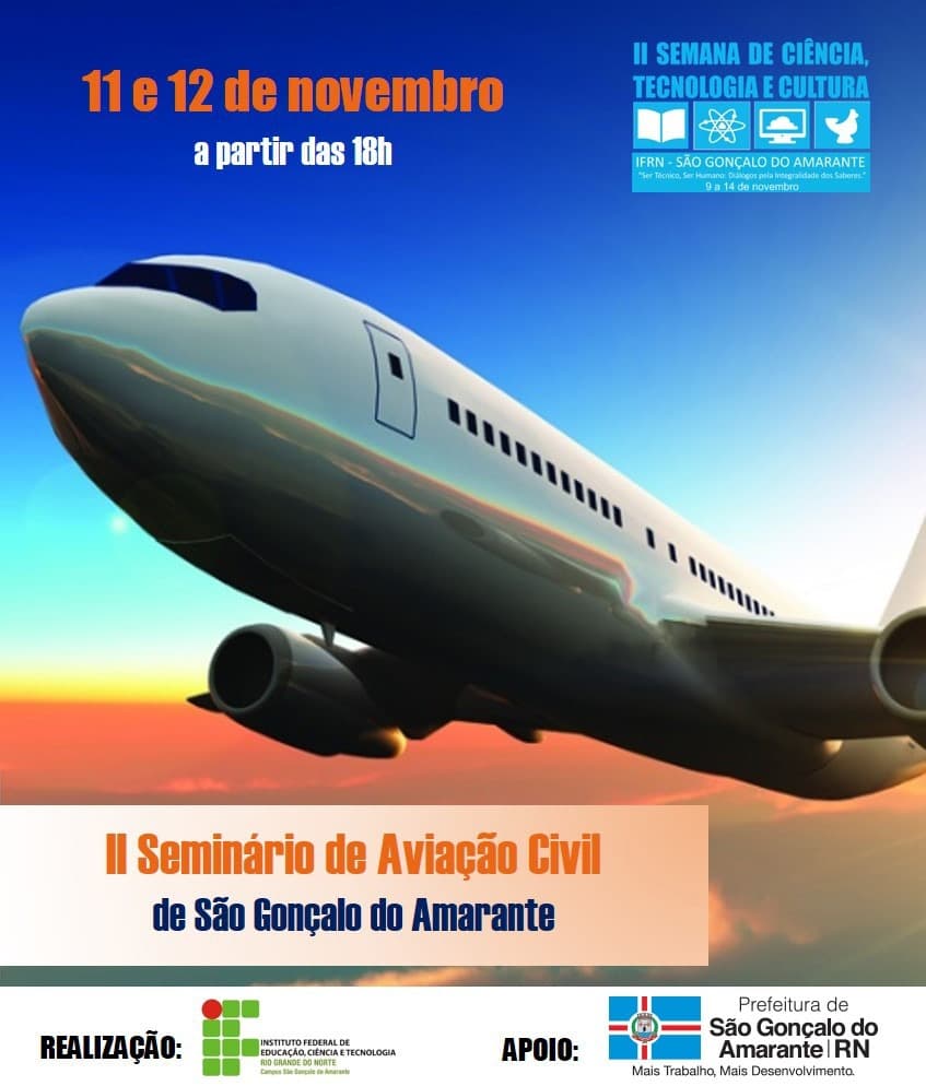 A Aviação Civil será tema de seminário promovido pelo IFRN de São Gonçalo com transmissão ao vivo pela internet