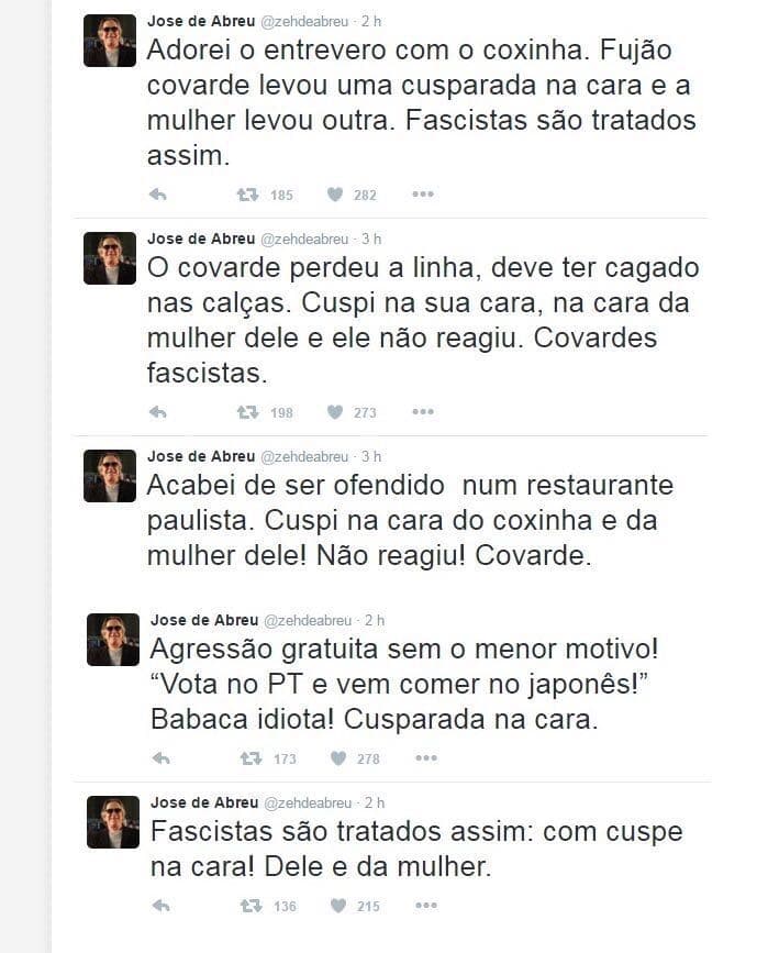 José de Abreu reage com cuspe a provocação de cliente anti-PT em restaurante
