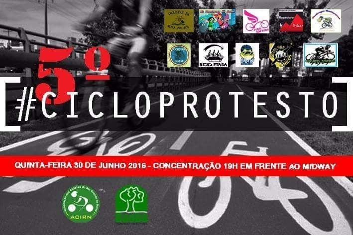5º CICLOPROTESTO com percurso surpresa por novas ruas acontece na noite desta quinta em Natal