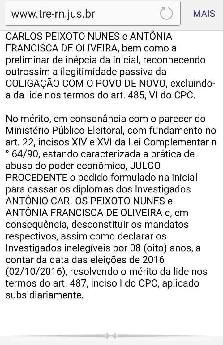 Prefeito no RN tem mandato cassado
