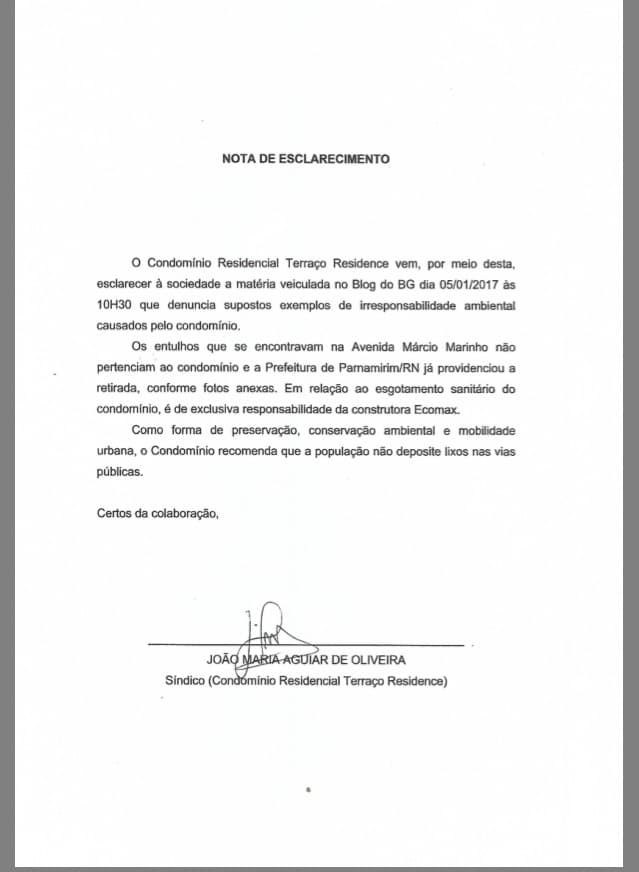 Condomínio acusado de acúmulo de lixo em Pirangi emite Nota de Esclarecimento
