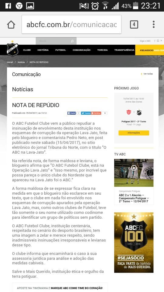 ABC solta nota de repúdio contra maldade de comentarista esportivo